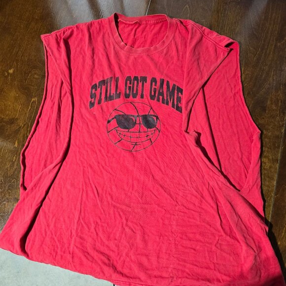 Vtg Red Still Got Game Cut Sleeveless Tee Basketball Graphic Number 6 Humor 80s? - Picture 3 of 8